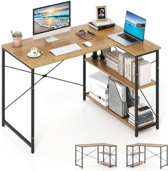Costway Scrivania Angolare a Forma di L, Scrivania ad Angolo Salvaspazio e Reversibile con Ripiano Regolabile e Struttura in Metallo Resistente