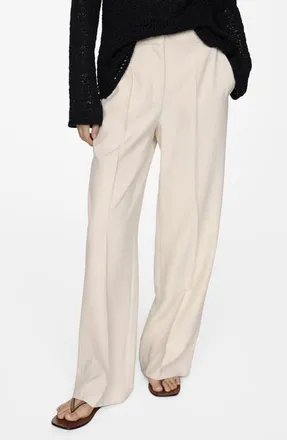 Mango Creased Wide Leg Pants in Ecru at Nordstrom, Size 8