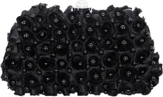 Nina Paloma Rosette Imitation Pearl Frame Clutch in Black at Nordstrom