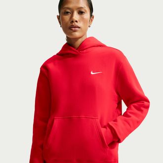 Nike Womens Studio Fleece Weight Pullover Hoodie in Red | IR8301-657