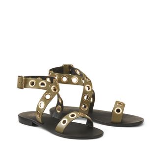 La Redoute Collections Leren sandalen met oogjes, enkelbandje