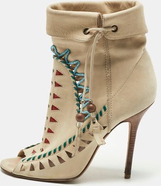 Jimmy Choo London Beige Suede Embellished zanzibar Cut-Out Booties