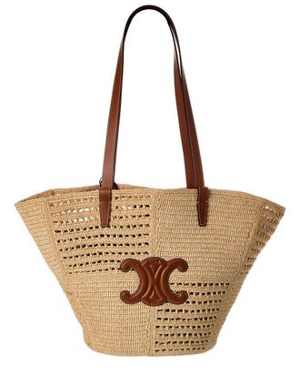 Celine Celine Classic Panier Medium Raffia & Leather Tote