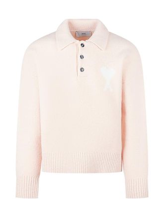 Ami Ami Pink Sweater With Heart Logo And Collar