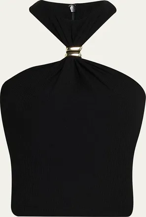 Ronny Kobo Marcel Embellished Halter Jersey Top