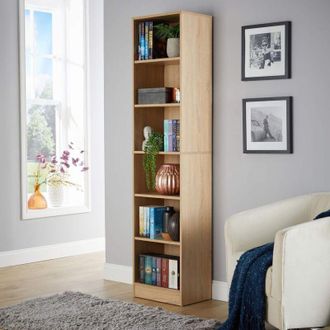 Home Source Industries Home Source - Narrow Oak Bookcase Display Shelf Compact Storage Unit Living Room Furniture