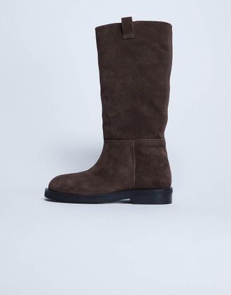 Topshop Rory - Stivali da equitazione in camoscio color cioccolato-Marrone