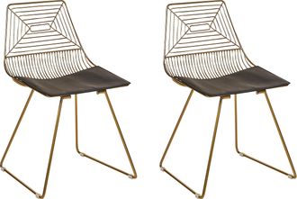 Beliani Beliani - Conjunto De 2 Sillas De Metal Dorado Negro Asiento Piel Sint&eacute;tica Beatty