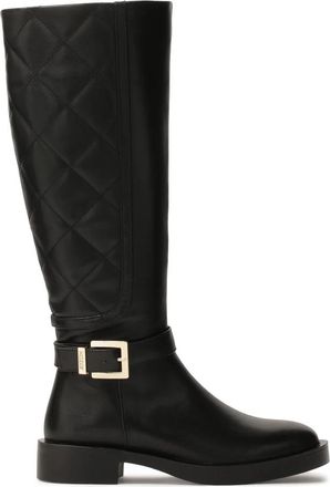 Kazar Zwarte laarzen met decoratief quilten - Dames - Hoge Laarzen - Zwart - 37 EU - Leer - Schoenen