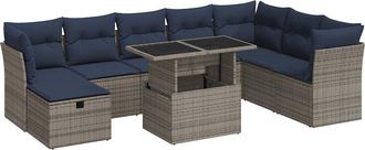 vidaXL Vidaxl - Set Divano Da Giardino 9pz Con Cuscini Grigio Polyrattan Acacia