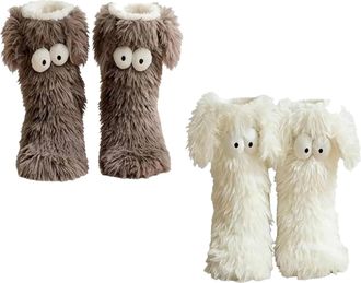 Generic Muffle Friends Cozy Socks, Womens Winter Fuzzy Non-Slip Slipper Socks with Cute Big Eyes, Ultra Soft Warm Home Socks (Gray+White)