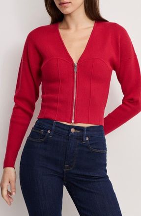 Good American Zip Front Bustier Sweater in Ruby at Nordstrom, Size Xx-Large