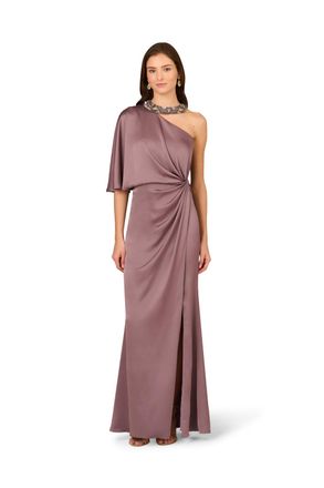 Adrianna Papell Womens Crepe Back Satin Long Dress - Purple Sequin - Size 14 UK