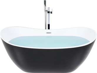 Beliani Ba&ntilde;era Independiente De Acr&iacute;lico Negro Plateado Con Rebosadero 170 Cm Moderno Antigua