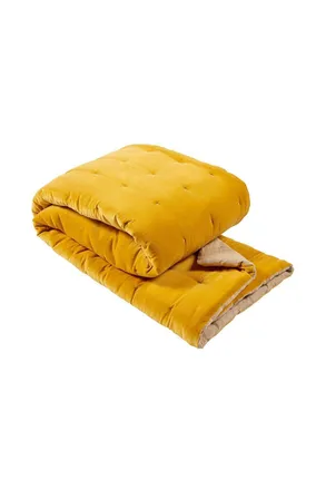 Christy Jaipur Quilted Velvet Throws in Yellow | Size: 140 cm x 200 cm