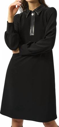 Joseph Ribkoff Leatherette Long Puffed Sleeves Trapeze Dress In Black