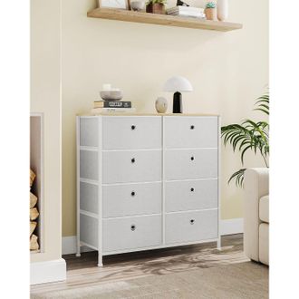 Songmics Large 8 Drawer Storage Unit Easy Pull Fabric Drawers Tabletop in Off-White