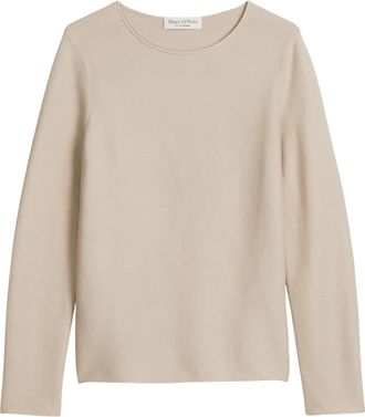 Marc O'Polo Strickpullover MARC OPOLO, Damen, Gr. M, linen beige, Strick, Obermaterial: 100% Baumwolle, slim fit, U-Boot-Ausschnitt, Rollkante, Pullover Strickpul