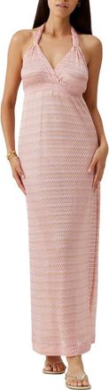 Melissa Odabash Mariah Metallic Halter Cover-Up Maxi Dress in Rose at Nordstrom, Size X-Small