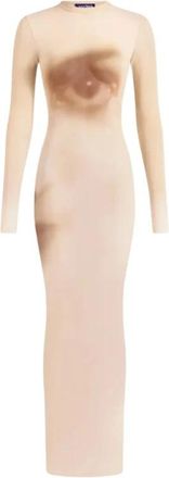 Jean Paul Gaultier Face Dress - Dames - Maxi kleedjes - Beige - M - Leer - Kleedjes