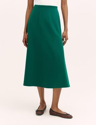 Finery Mae Ponte Jersey Midi Skirt in Bottle Green at Nordstrom, Size 16