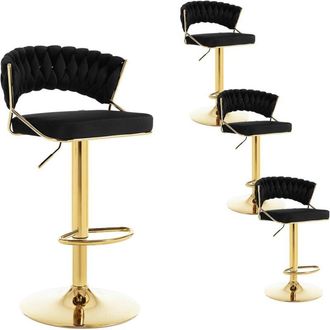 Woltu Woltu - 4x Taburete De Bar De Cocina Alto, Giratorio Y Ajustable Con Reposapi&eacute;s Negro