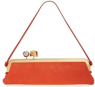 Jacquemus La Pochette Salon Croc Embossed Suede Clutch in Red Orange 477 at Nordstrom