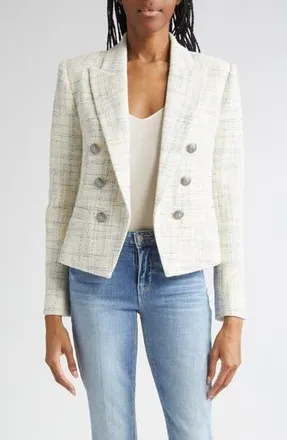 L'agence Brooke Double Breasted Tweed Blazer in Vintage White/Blue Check at Nordstrom Rack, Size 16