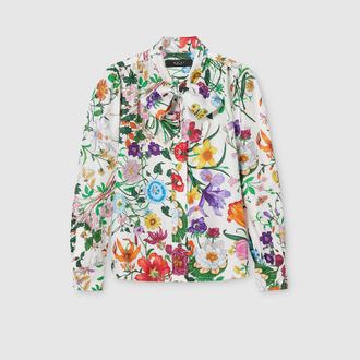 Gucci Printed Silk Twill Shirt With Bow, White, Ready-to-wear