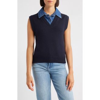 Wit & Wisdom Mixed Media Sweater Vest in Navy/Blue at Nordstrom Rack, Size Small