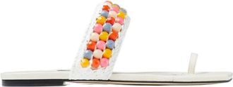 Jimmy Choo London Amoure Flat Embellished Raffia Sandals, Brand Size 36 ( US Size 6 )