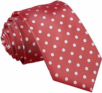 DQT Woven Polka Dot Classic Patterned Casual Slim Neck Tie for Men in Dark Red