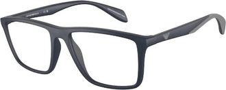 Emporio Armani Mens Rectangle Eyeglasses Frame In Matte Blue Rubber Gray