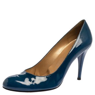 Stuart Weitzman Blue Patent Leather Round Toe Pumps