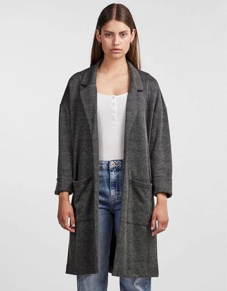 Pieces Womens Notched Neck Relaxed Fit Coat - Grey - Size: 10