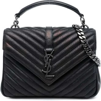 Saint Laurent Borsa a tracolla College media in pelle di pecora con monogramma e motivo chevron 2018 - Nero