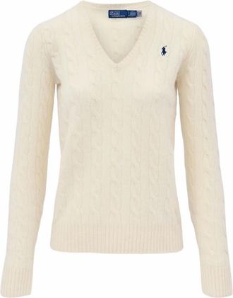 Polo Ralph Lauren Kimberly Long Sleeve Pullover - Dames - V-hals truien - Beige - L - Truien & Vesten