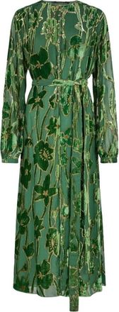 Roberto Cavalli Groene Velvet Devor&eacute; Midi Jurk - Dames - Feestkleedjes - Groen - XS - Kleedjes