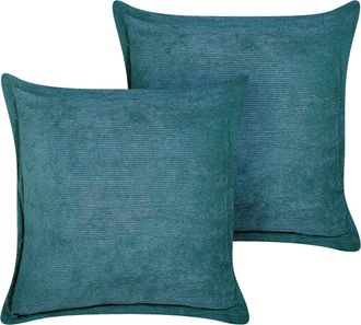Beliani Beliani - Conjunto De 2 Cojines De Pana Verde Azulado 43 X 43 Cm Sala De Estar Zinnia