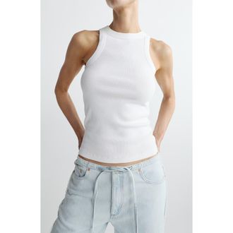 DL1961 High Neck Stretch Cotton Rib Tank in White at Nordstrom, Size X-Small