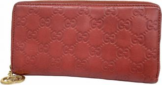Gucci Red Color Leather Long Wallet (Bi-Fold) (Pre-Owned)