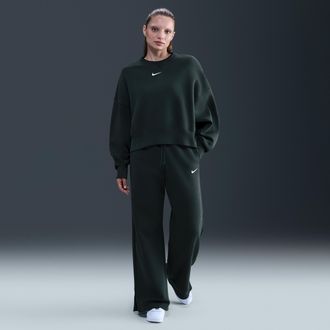 Nike Womens Nike Sportswear Phoenix Fleece High-Waisted Wide-Leg Pants in Green | IH1011-390