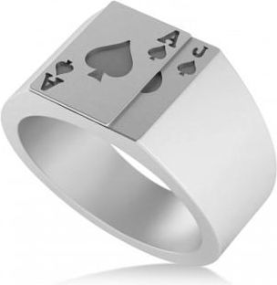 Allurez Mens Playing Card Ring 14K White Gold