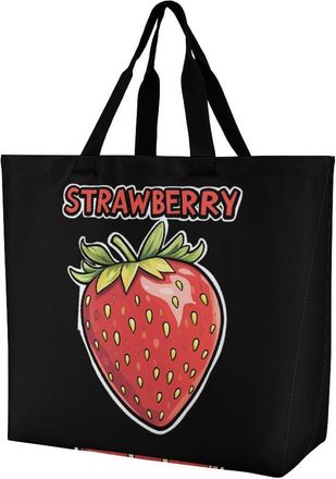 Generic Strawberry Reusable Shopping Bags One Shoulder Grocery Tote Bag Waterproof Big Purse for Work Travel
