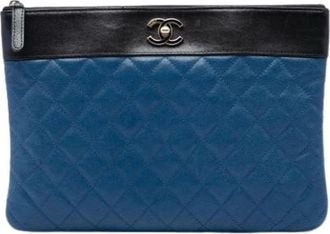 Chanel Pre-owned Quilted Sheepskin Clutch - Dames - Vintage Clutch - Blauw - ONE Size - Leer - Vintage