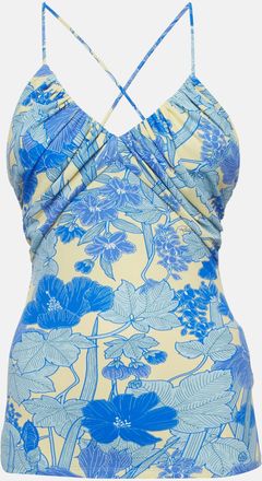 Roberto Cavalli Blue Floral Printed Jersey Cross Back Camisole