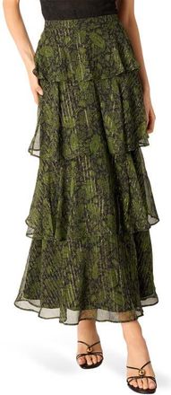 Cami NYC Gaia Metallic Paisley Tiered Silk Blend Maxi Skirt in Forest Paisly at Nordstrom, Size X-Small
