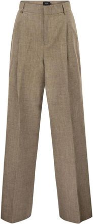 Fay Broek met wijde pijpen en plooien - Dames - Wijde Broeken - Beige - XS - Katoen - Broeken