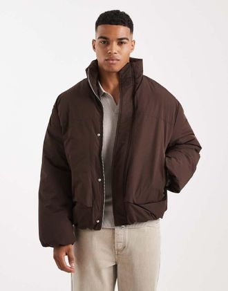 Only & Sons Piumino oversize marrone in tessuto ripstop