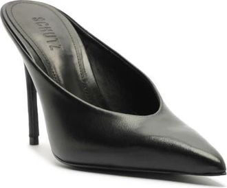 Schutz Loren Pointed Toe Pump in Black Leather at Nordstrom, Size 5.5